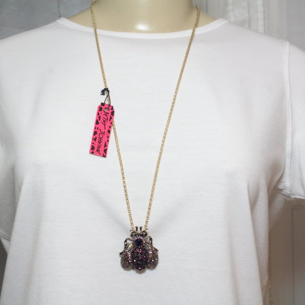 Betsey Johnson Purple Crystal Rhinestone Bee Bumble Bee Insect Pin or Necklace - Picture 7 of 11